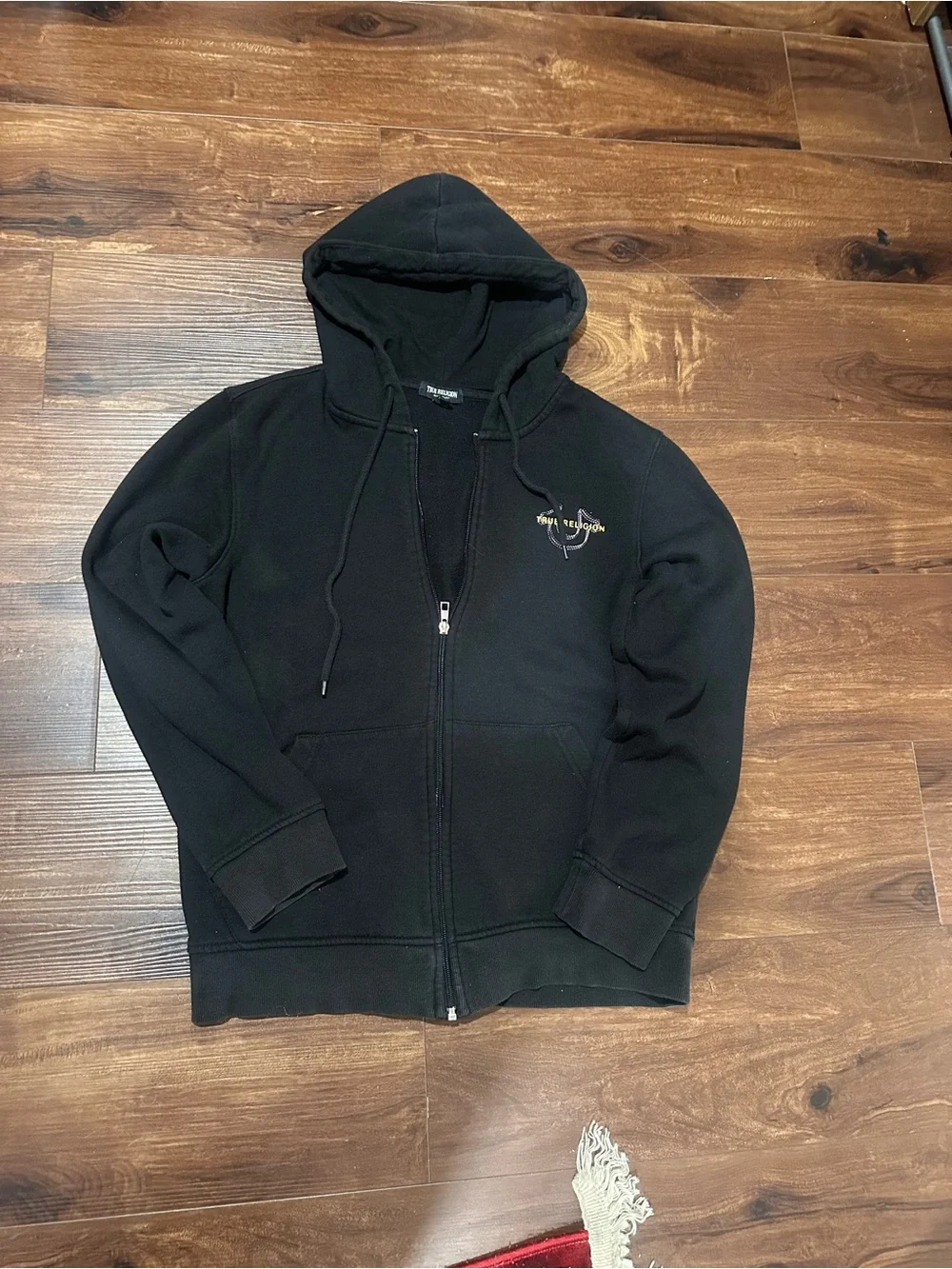True Religion Black Zip-Up Hoodie Sweater with Chest Logo